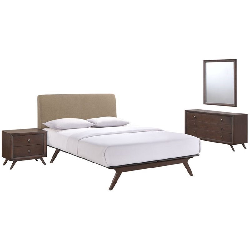 Modway Tracy 4 Piece Queen Bedroom Set in Cappuccino and Latte