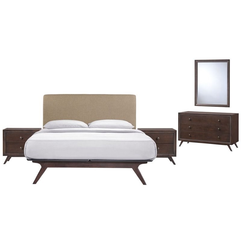 Modway Tracy 5 Piece Queen Bedroom Set in Cappuccino and Latte