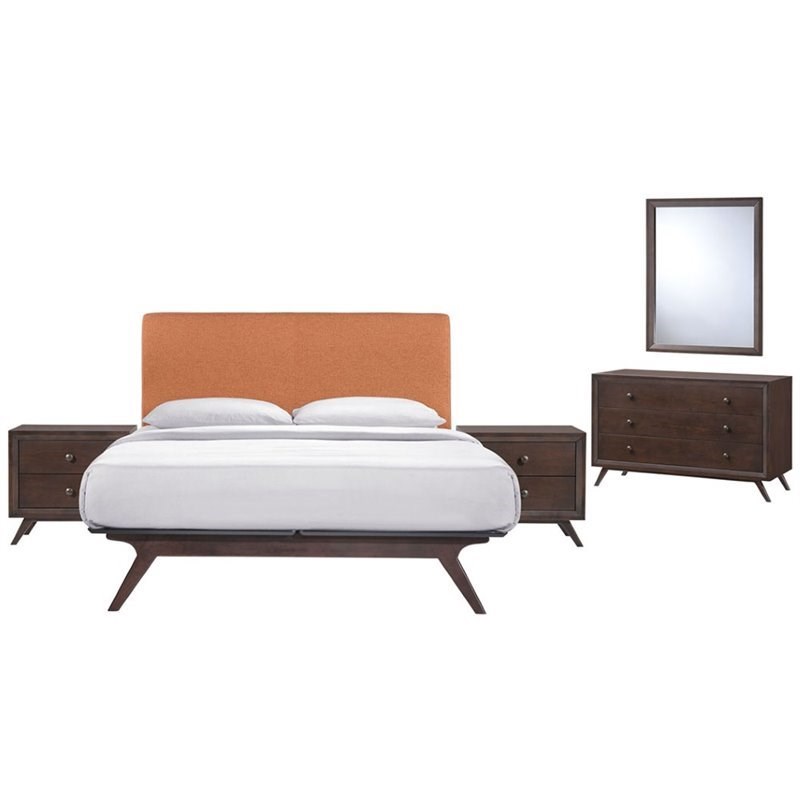 Modway Tracy 5 Piece Queen Bedroom Set in Cappuccino and Orange