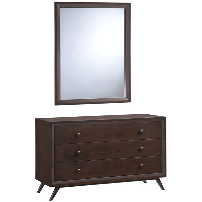 Modway Tracy 3 Drawer Dresser and Mirror Set in Cappuccino