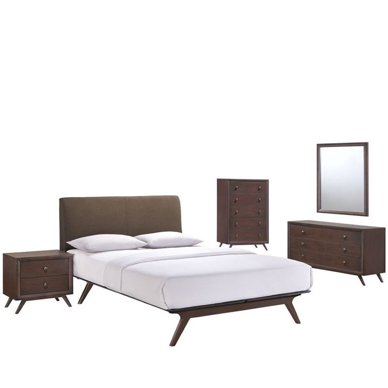 Modway Tracy 5 Piece Queen Bedroom Set in Cappuccino and Brown
