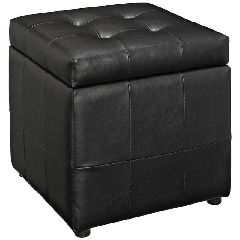 Modway Volt Square Faux Leather Storage Ottoman in Black