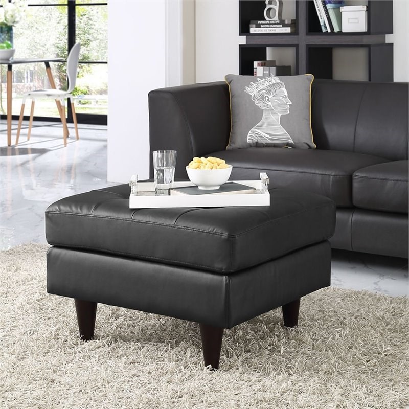 Modway Empress Leather Tufted Ottoman in Black