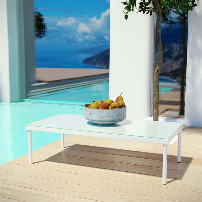 Modway Harmony Glass Top Patio Coffee Table in White