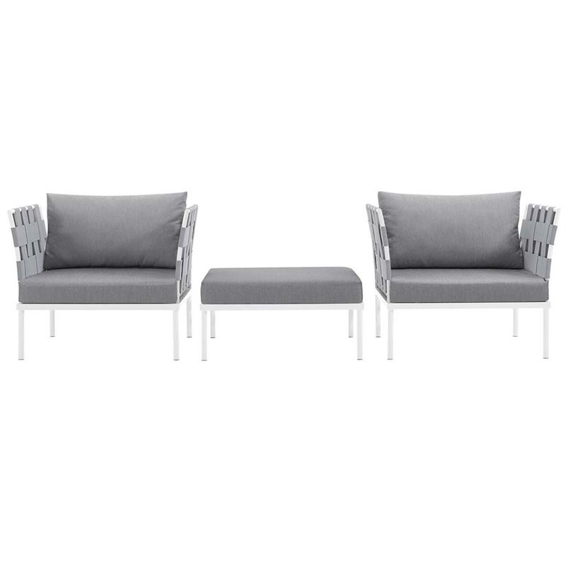Modway Harmony 3 Piece Patio Conversation Set in Gray and White
