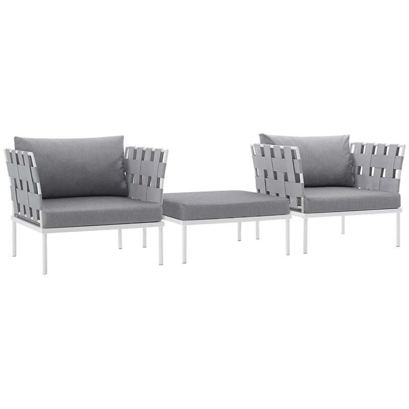 Modway Harmony 3 Piece Patio Conversation Set in Gray and White