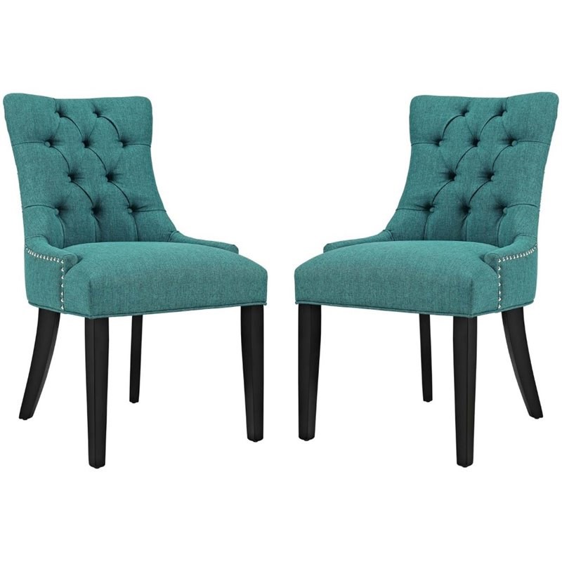 Modway Regent Fabric Upholstered Dining Side Chair in Teal (Set of 2 ...