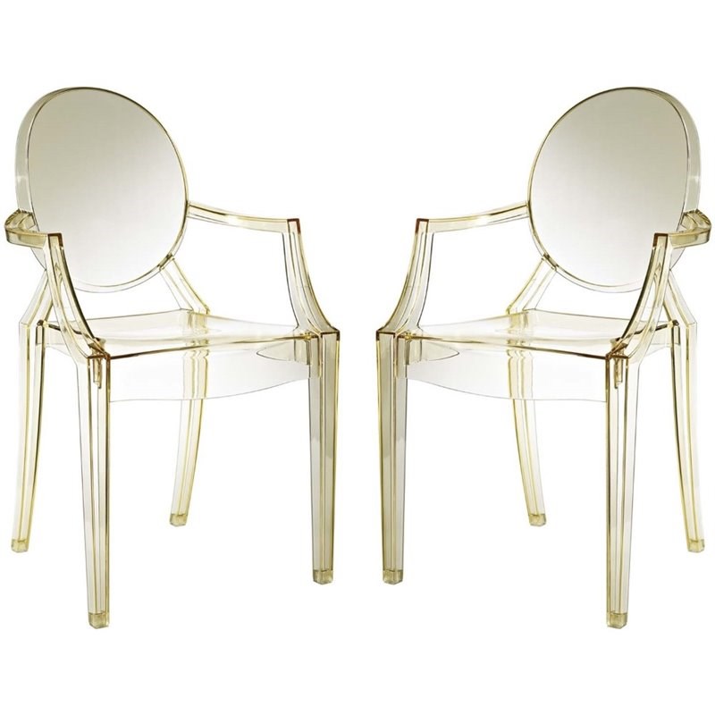 Modway Casper Clear Dining Arm Chair in Yellow (Set of 2)