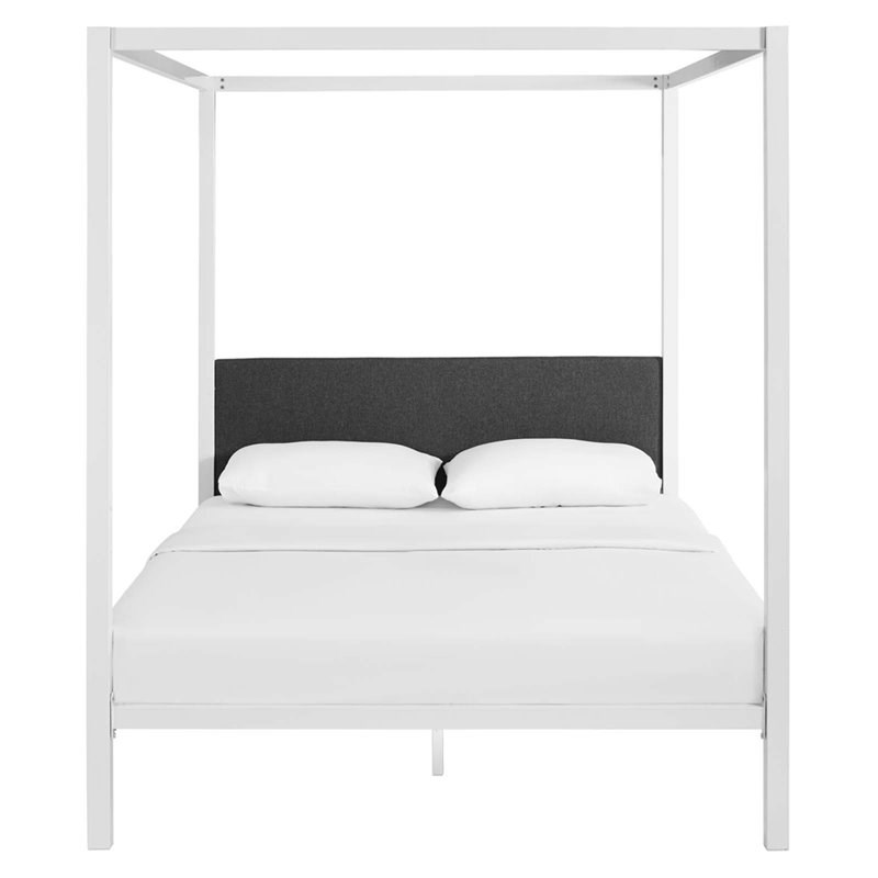 modway raina queen metal canopy bed in white and gray ...