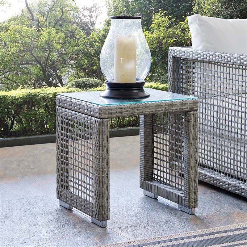 Modway Aura Glass Top Patio End Table in Gray Homesquare