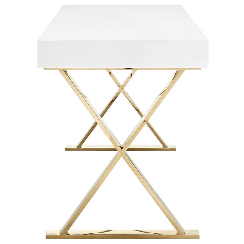 Modway Sector Writing Desk in White and Gold Homesquare