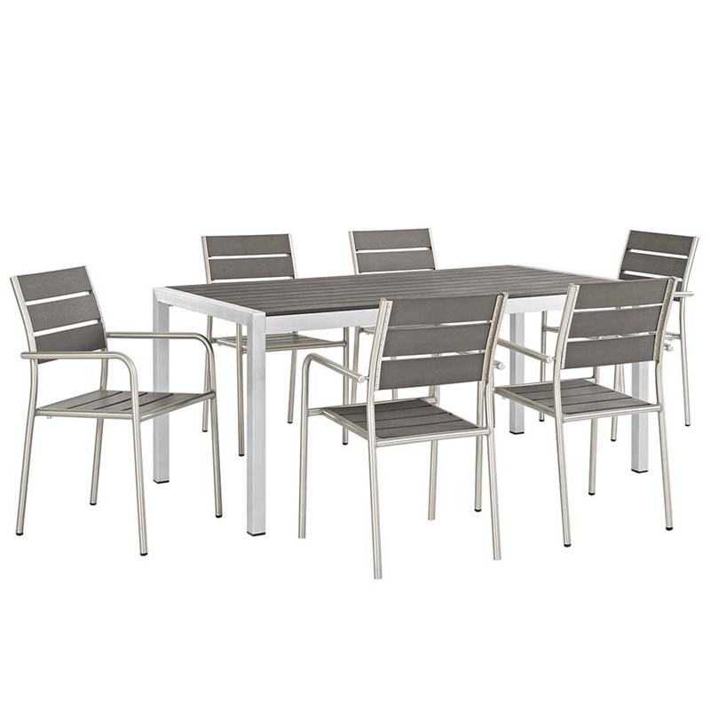 Modway Shore 7 Piece Patio Dining Set in Silver and Gray Homesquare