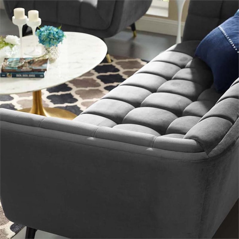 Modway Adept Velvet Tufted Sofa in Gray and Black Homesquare