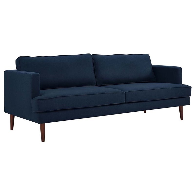 Modway Agile Mid Century Modern Sofa in Blue and Walnut