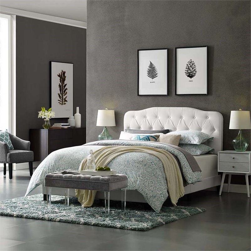 Modway Amelia Faux Leather Tufted Queen, White Leather Tufted Queen Bed