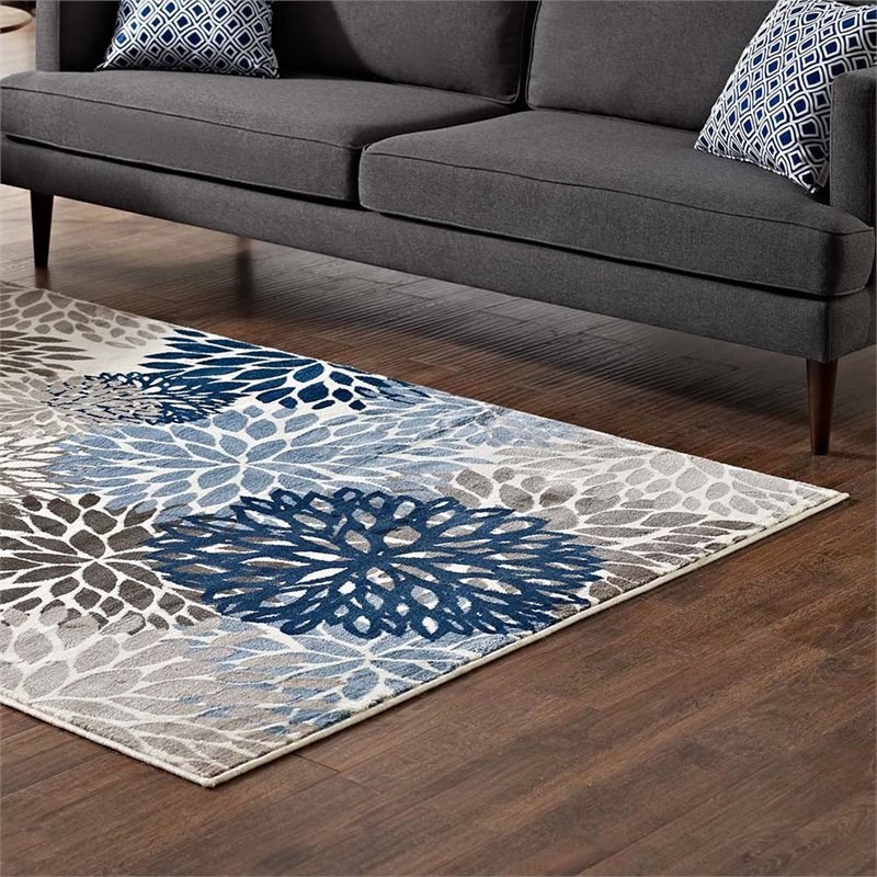 Modway Calithea 5' x 8' Abstract Floral Area Rug in Blue and Brown