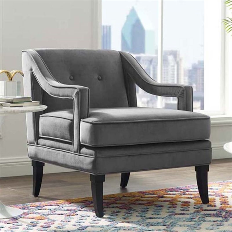 Modway Concur Velvet Tufted Accent Chair in Gray Homesquare