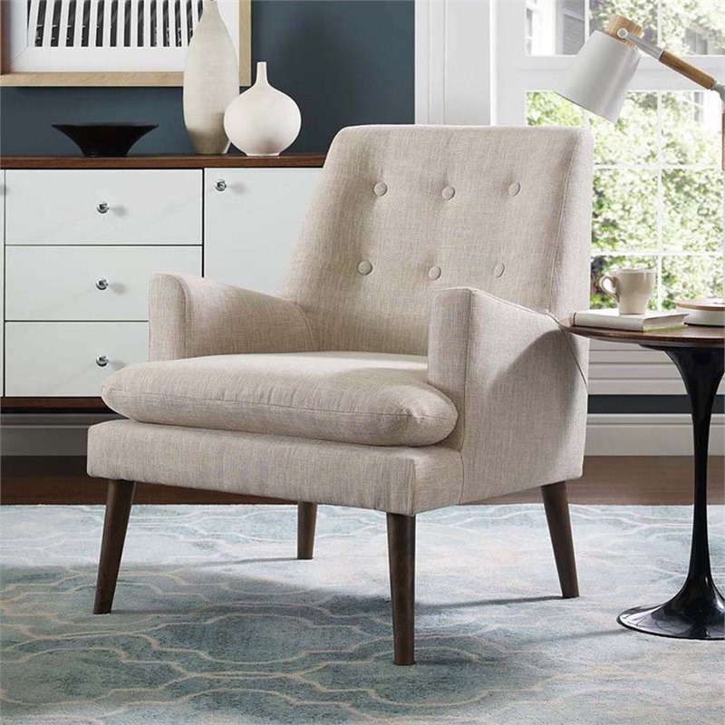 Modway Leisure Tufted Accent Chair in Beige and Walnut | Homesquare