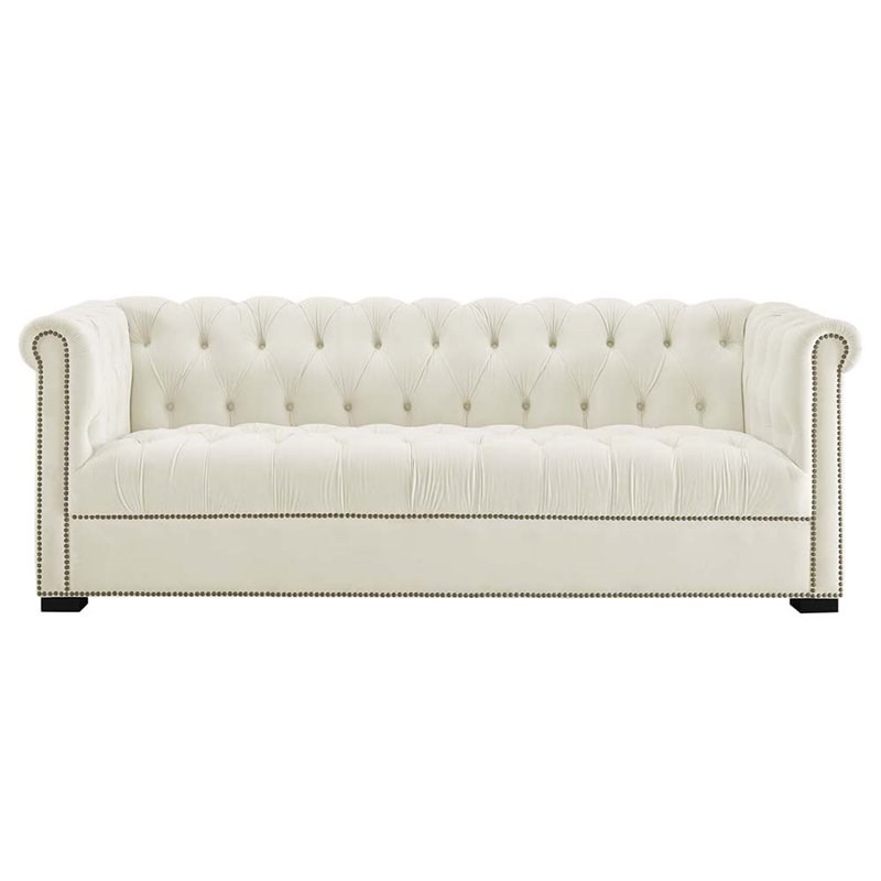 Modway Heritage Velvet Tufted Sofa in Ivory Homesquare