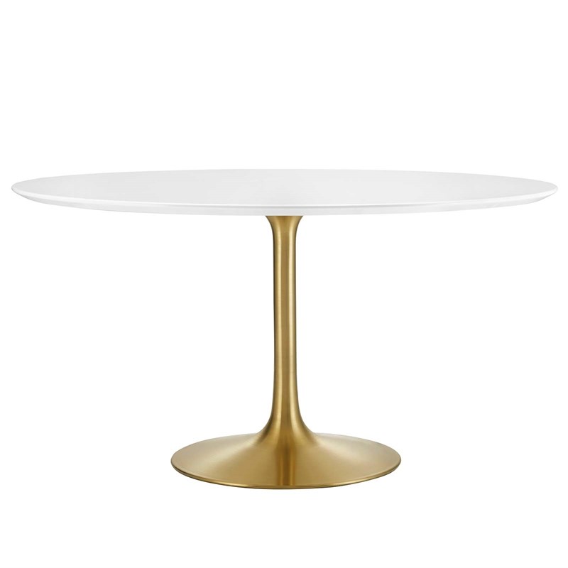 Modway Lippa 54"" Round Pedestal Dining Table in Gold and White