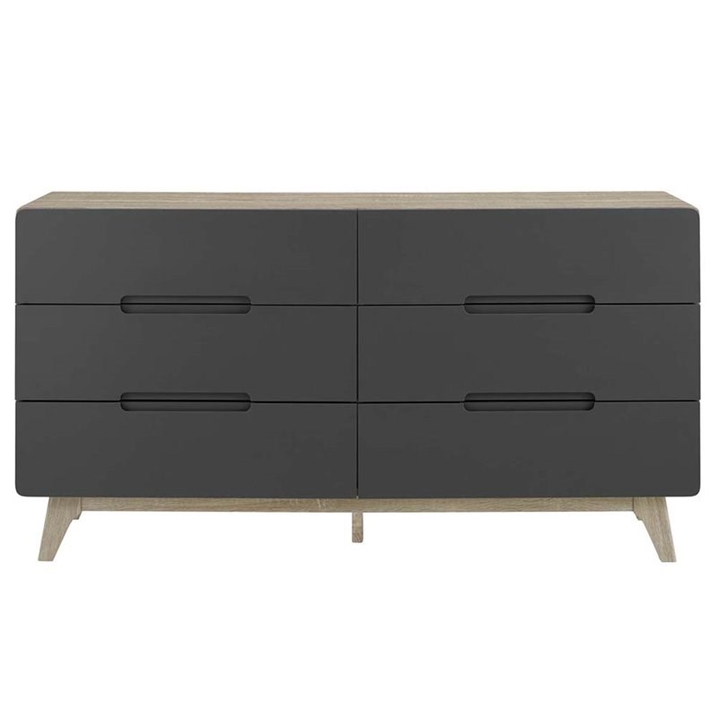 Modway Origin 6 Drawer Double Dresser in Natural and Gray