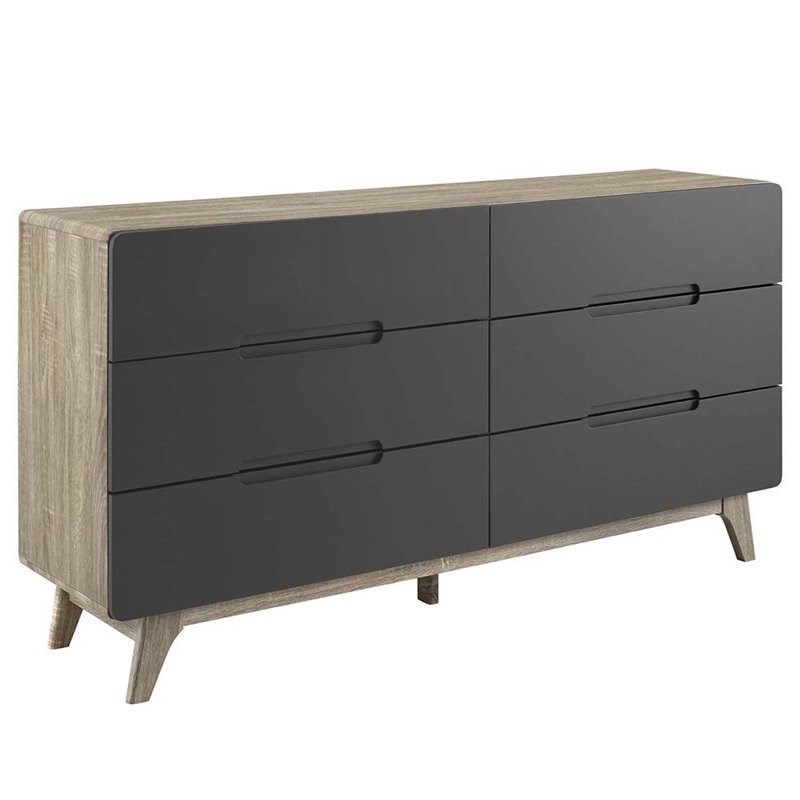 Modway Origin 6 Drawer Double Dresser in Natural and Gray