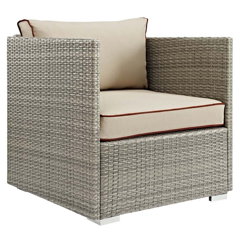 Modway Repose Patio Arm Chair in Light Gray and Beige