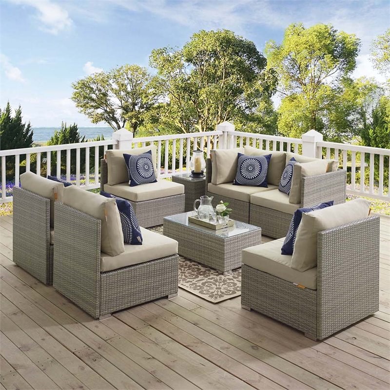 Modway Repose Patio Side Chair in Light Gray and Beige