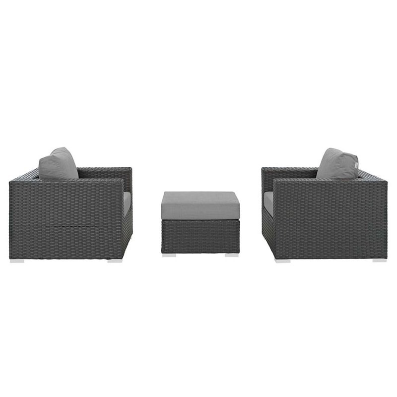 Modway Sojourn 3 Piece Patio Conversation Set in Canvas Gray
