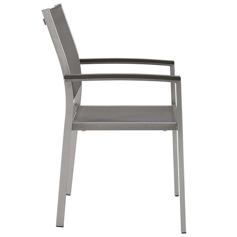Modway Shore Patio Dining Arm Chair in Silver and Gray (Set of 2)