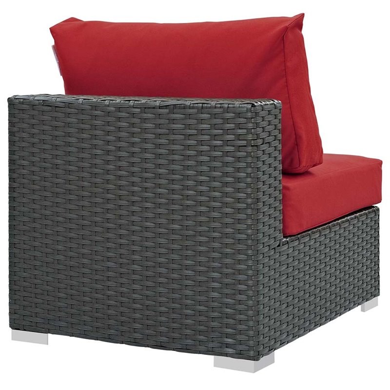 Modway Sojourn Patio Armless Chair in Canvas Red and Chocolate