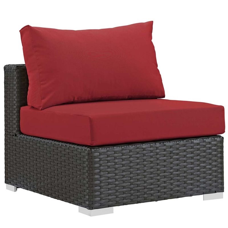 Modway Sojourn Patio Armless Chair in Canvas Red and Chocolate