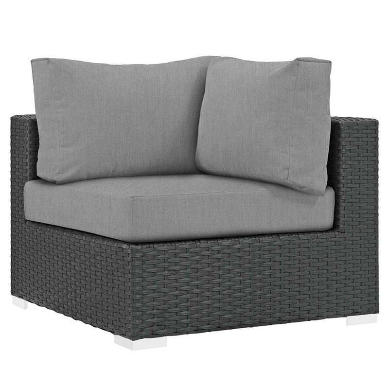 Modway Sojourn Patio Corner Chair in Canvas Gray and Chocolate