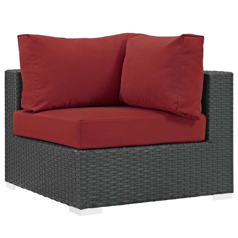 Modway Sojourn Patio Corner Chair in Canvas Red and Chocolate