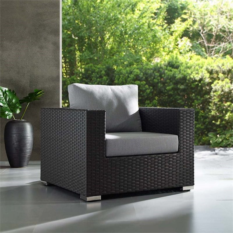 Modway Sojourn Patio Arm Chair in Canvas Gray and Chocolate