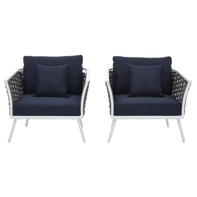 Modway Stance Patio Chair in White and Navy (Set of 2)