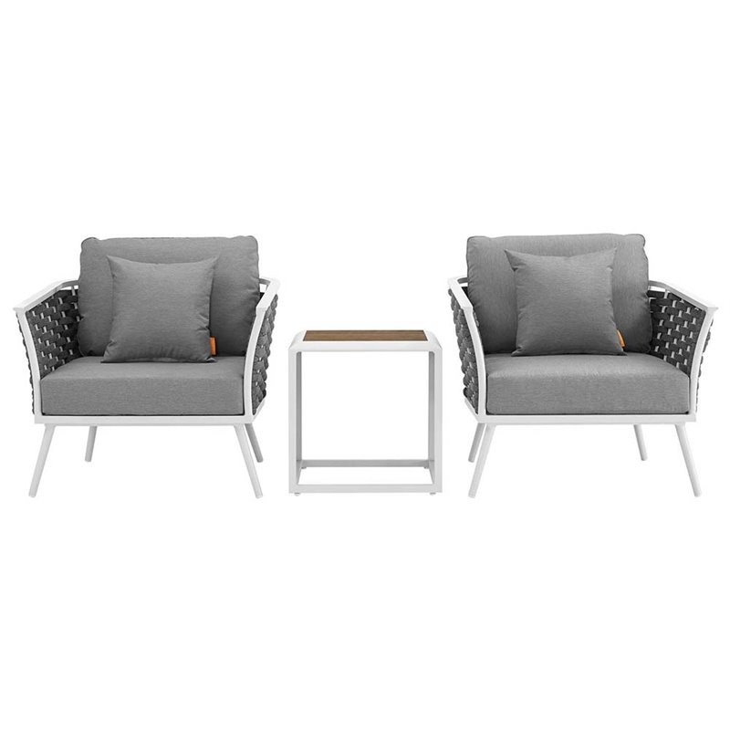 Modway Stance 3 Piece Patio Conversation Set in White and Gray