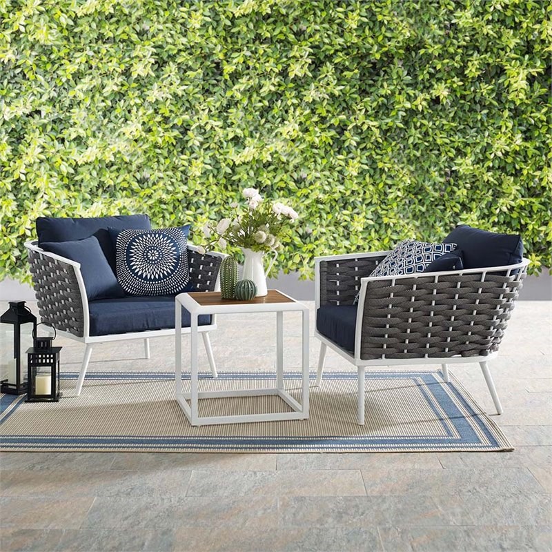 Modway Stance 3 Piece Patio Conversation Set in White and Navy