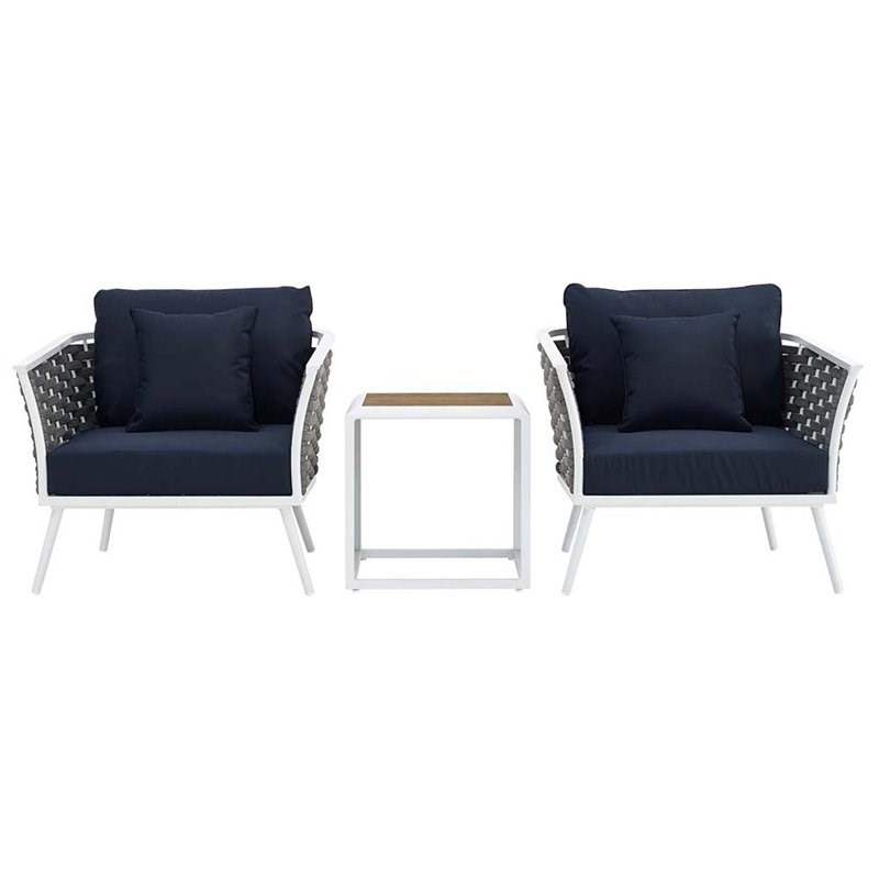 Modway Stance 3 Piece Patio Conversation Set in White and Navy