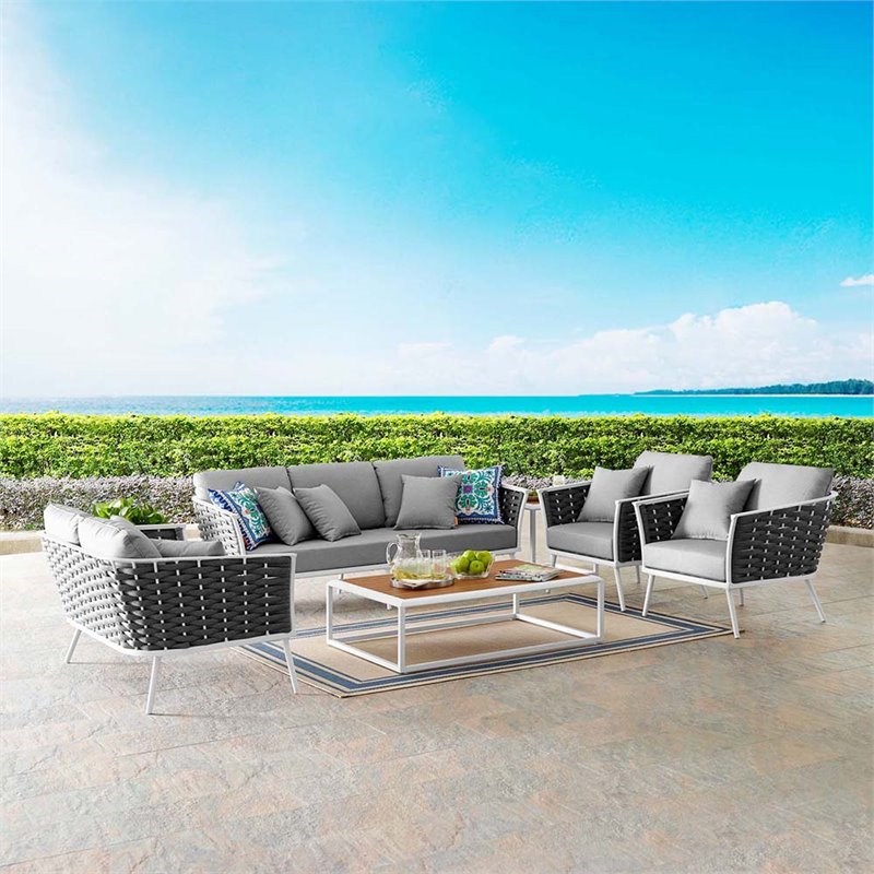 Modway Stance 2 Piece Patio Sofa Set in White and Gray