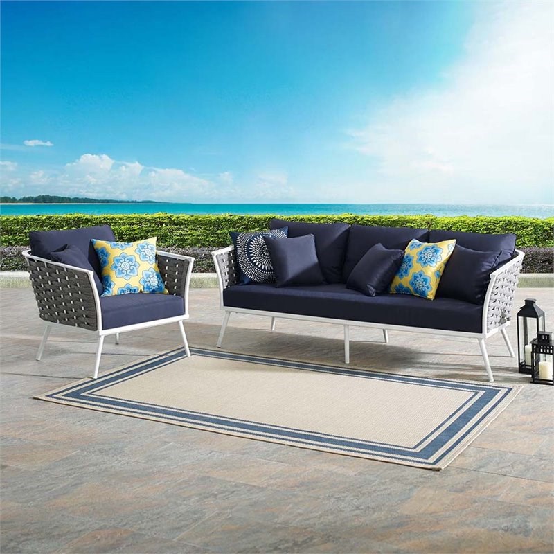 Modway Stance 2 Piece Patio Sofa Set in White and Navy