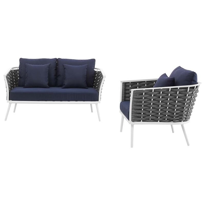 Modway Stance 2 Piece Patio Sofa Set in White and Navy
