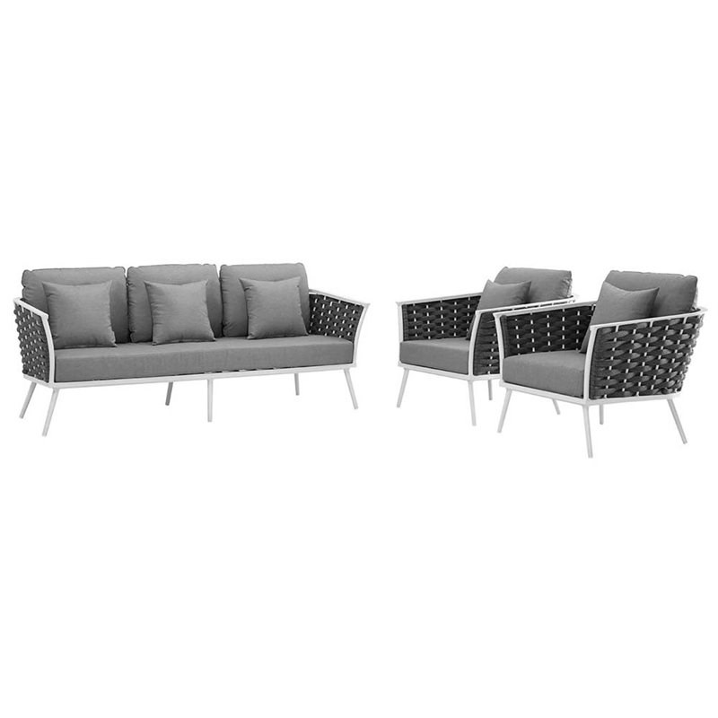 Modway Stance 3 Piece Patio Sofa Set in White and Gray