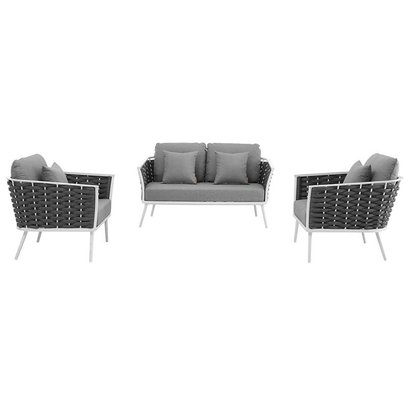 Modway Stance 3 Piece Patio Sofa Set in White and Gray