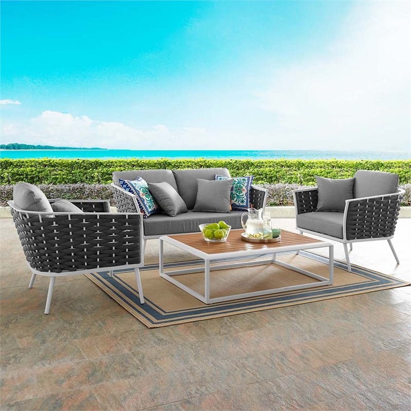 Modway Stance 4 Piece Patio Sofa Set in White and Gray