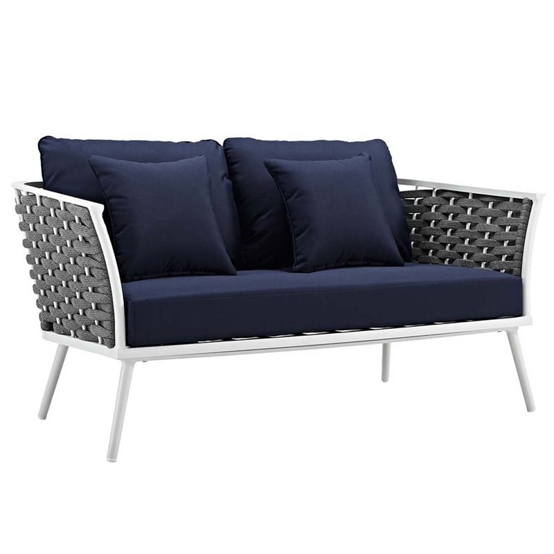 Modway Stance 6 Piece Patio Sofa Set in White and Navy