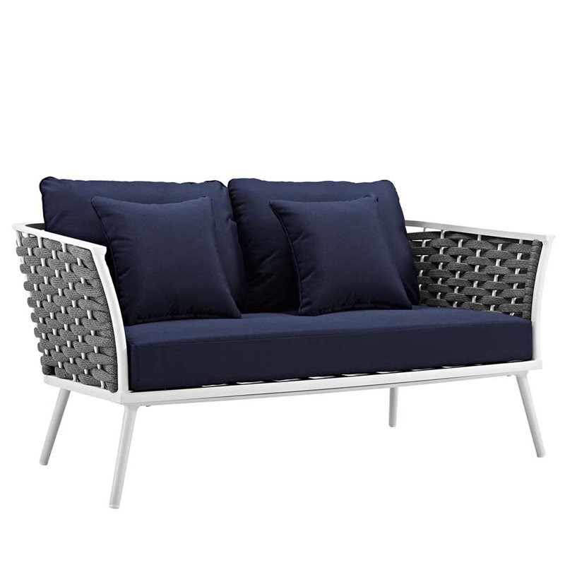 Modway Stance 7 Piece Patio Sofa Set in White and Navy