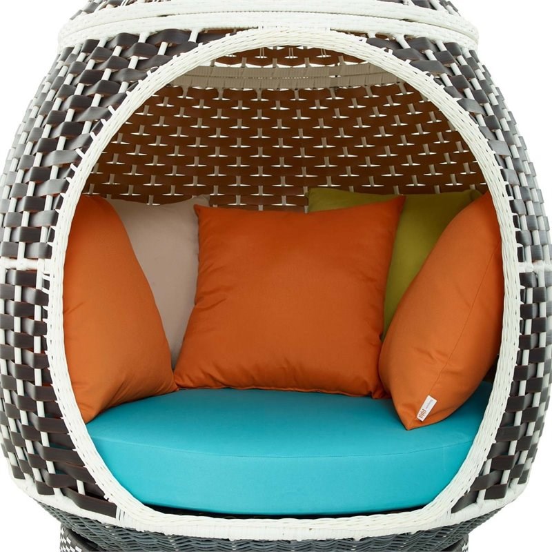 Modway Palace Wicker Rattan Patio Hanging Pod In Brown And Turquoise Homesquare Modway Palace Wicker Rattan Patio, Outdoor Furniture Hanging Pod