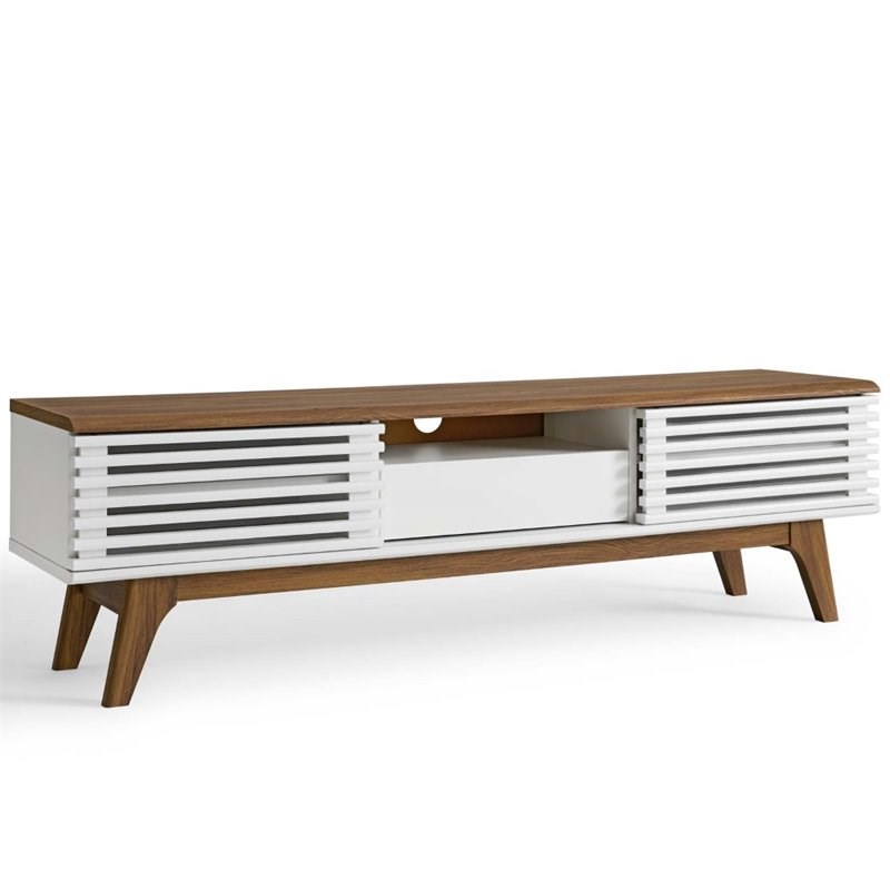 Modway Render Mid Century 59 Tv Stand In Walnut And White Eei 2541 Wal Whi