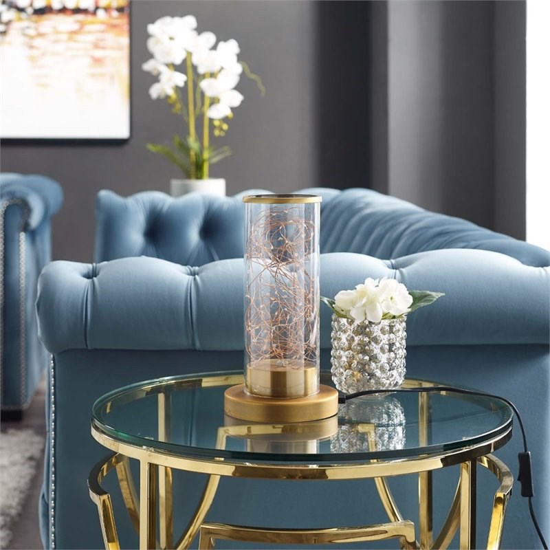 Modway Adore Contemporary Modern Cylindrical Clear Glass and Brass Table Lamp